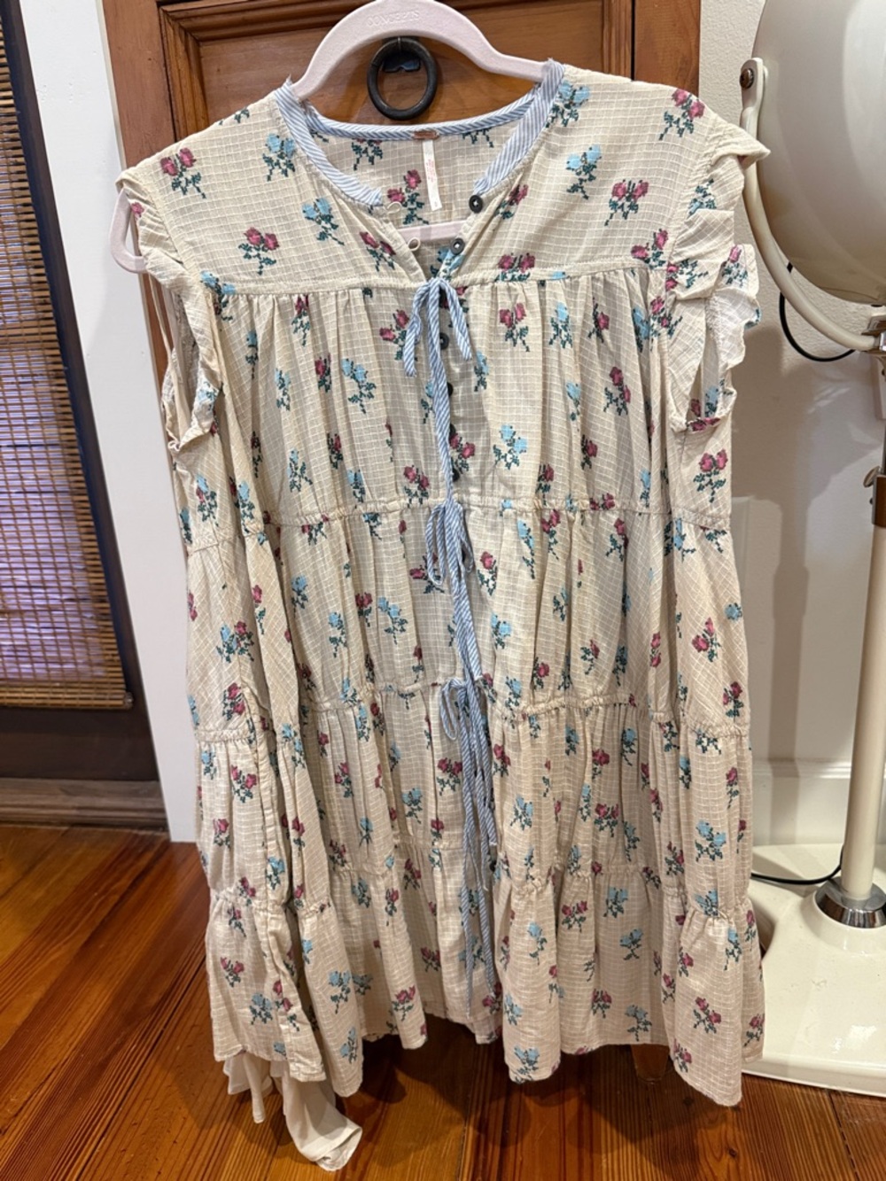 Free People Cream Floral Tiered Tie-Front Sundress
